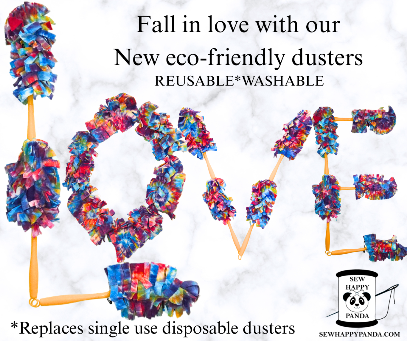 Colorful washable dusters Colorful washable dusters arranged to spell the word LOVE